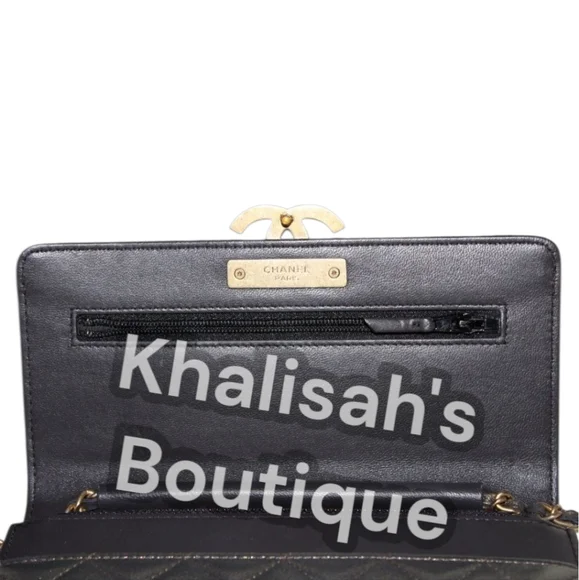 Rare CHANEL Metallic Quilted Clutch Gold Leather WOC Mini Crossbody Bag Like New - Picture 11 of 16